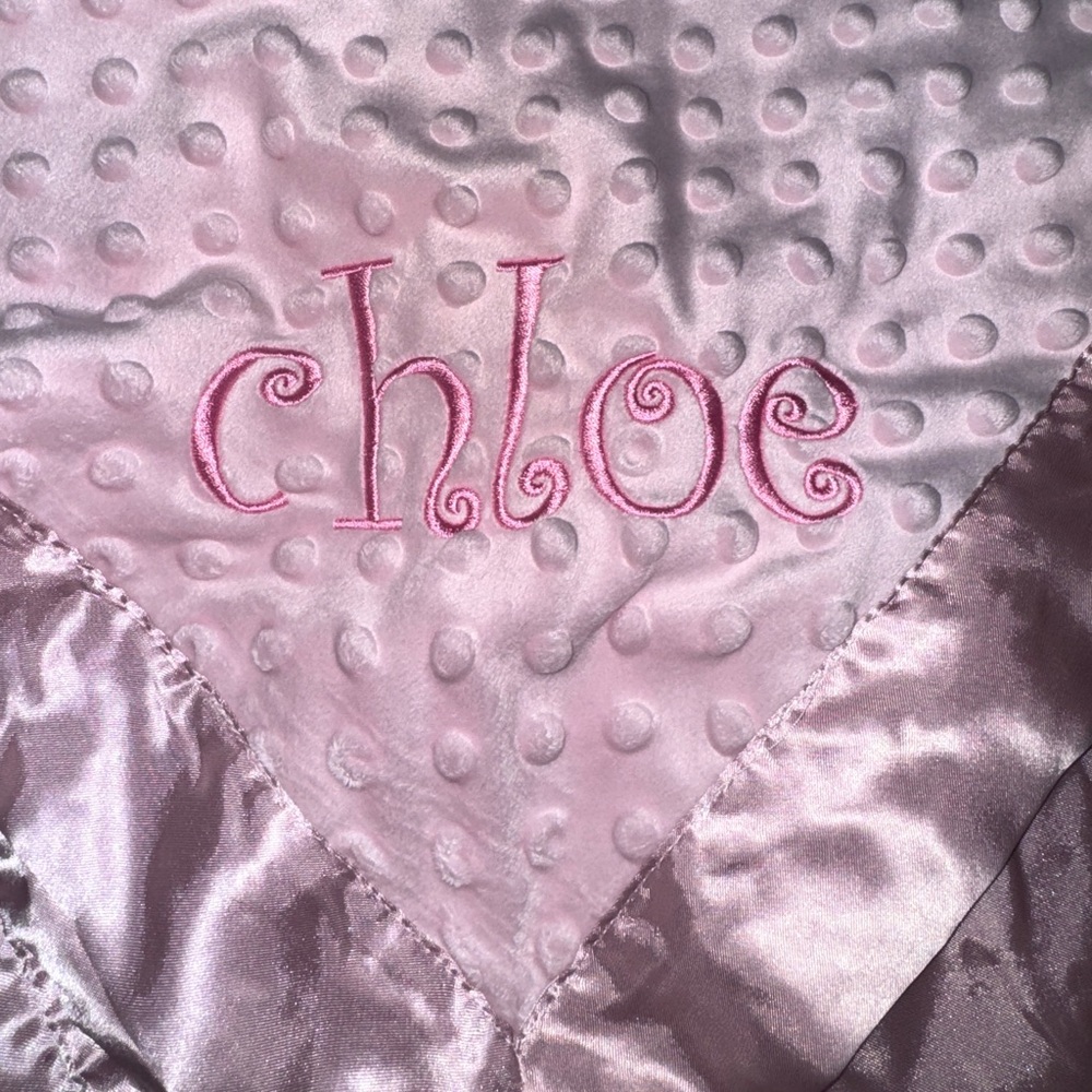 Pink monogrammed "Chloe" baby blanket
